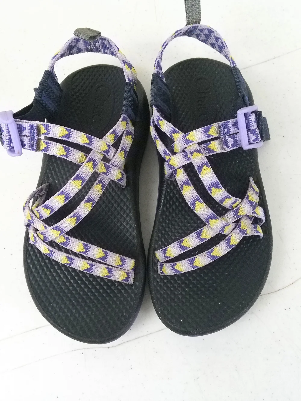 Chaco Style Strappy Hiking Sandals in Purple Yellow Black Kids Size 2 Slingback